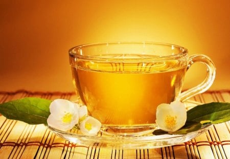 HONEY CUP - healthy, glass, flowers, refreshment, white, honey, tea, golden, cups