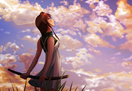 Anime - anime, sky, girl, cloud