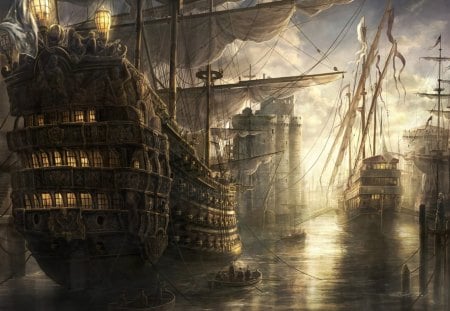 Mystical Old Galley - boats, ships, galley, old