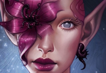 Flower face Elf - face, elf, fantasy, flower, cg