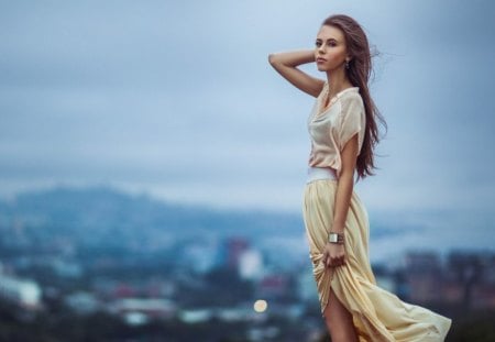 Cute and lovely - wind, dress, cute girl, face, lovely, sweet