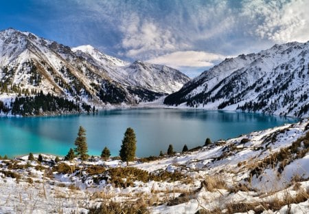 Winter Mountains Landscape - lake, landscape, snow, winter, mountains