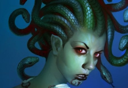 Medusa - cg, medusa, fantasy, head, snake