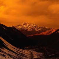 sunset on the himalayas from china