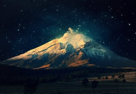 volcanic eruption - eruption, stars, volcano, mountain