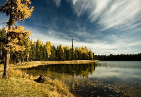 lake in early fall - cloud, lake, forest, autumn