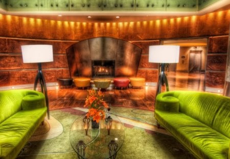 the lime couches hdr - fireplace, couches, lights, hdr, chairs