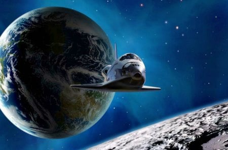 secret-shuttle-mission - moon, shuttle, planet, space