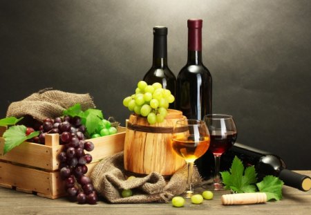 *** Grapes and bottles of wine *** - grapes, wine, bottles, two