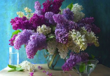 Lilacs Still life - flowers, vase, abstract, lilacs