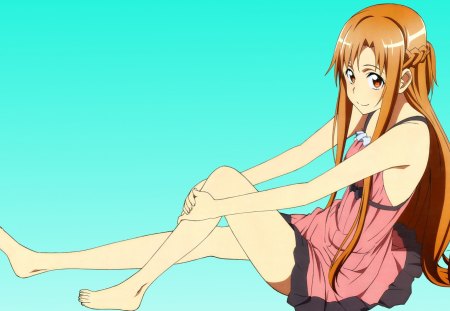 Yuuki Asuna - pretty, artistic, brown, stunning, yuuki, sword art online, sao, nice, brown eyes, asuna, hot, thighhighs, yuuki asuna, beauty, cg, cute, outfit, sexy, anime, amazing, flash, pose, art, the flash, guild, game, anime girl, beautiful, girl, blush, cool, brown hair, awesome, digital, barefoot, thigh highs