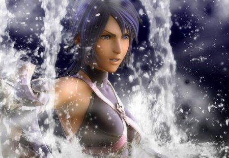 Aqua - female, water, liquid, aqua, kingdom hearts, blue hair, games, video games, lone, blue eyes