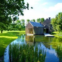 House on pond shore