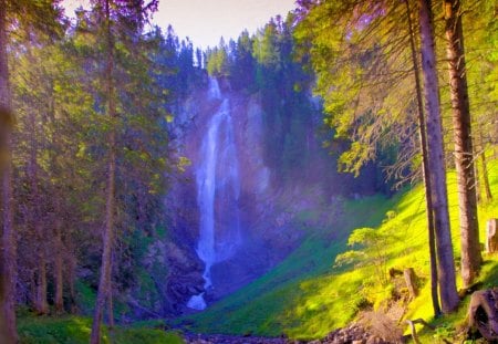 Deep waterfall - fortitude, amazing, splendor, landscape, forest, might, power, hill, trees, water, beautiful, colors, lovely, stones, river, nature, waterfall