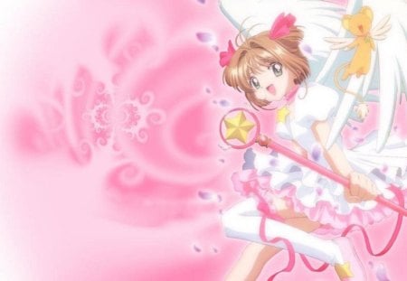 Card Captor Sakura - anime, female, wings, girl, bows, pink