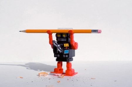 I've got the pencil! - little, robot, funny, pencil