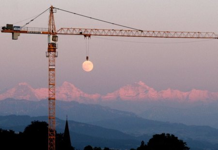 Sunset - crane, sunset, dusk, sun