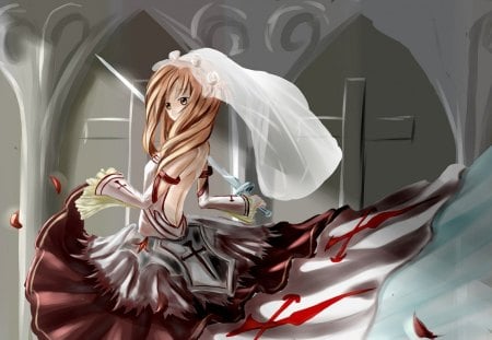 Yuki Asuna - The Blood Knight - blood, yuki, anime, asuna, yuki asuna, sword art online, illustrasion, sao