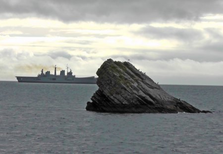 Steaming off - ship, boat, sea, ocean, rocks