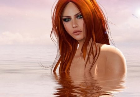 Red hair girl - red hair, painting, girl, beauty, art