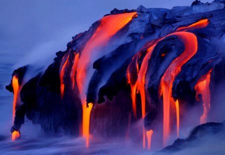 LAVA FLOW - lava, steam, flows, volcano