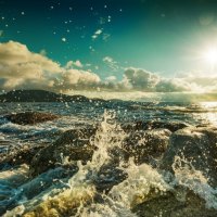 Clouds and Splashing Sea Waves