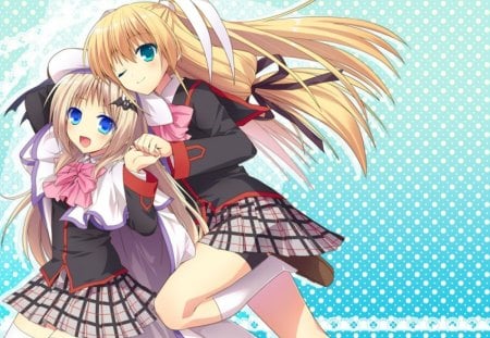 School girls - love, school, long hair, blond, home, walk, anime, video games, smile, cute, dress