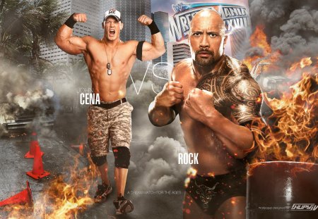 JOHN CENA AND THE ROCK - star, wwe, fight, hd, raw, wwf, super, action