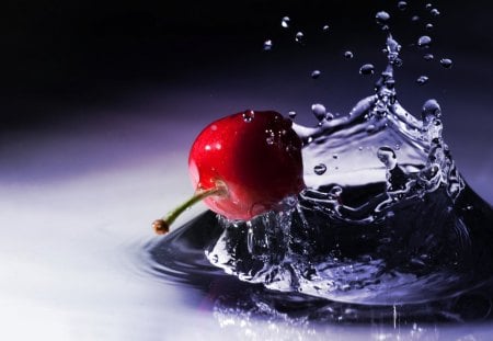 Cherry Splash - bubble, fruit, splashing, water