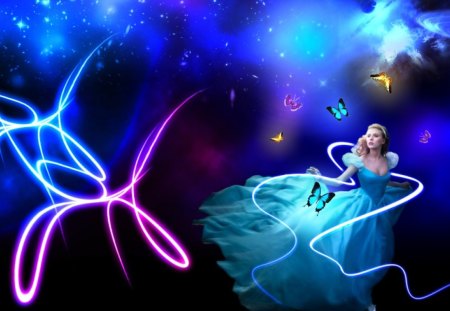 Space Illusion - space, butterflies, abstract, woman