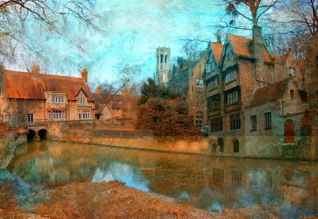 English houses - nice, sky, autumn, water, cottages, reflection, river, clouds, houses, england, lake, summer, shore, lovely, cabins, nature, village, blue, beautiful, english, europe