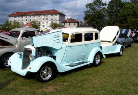 A Classic Car and Trailer - car show, beautiful, classic, old