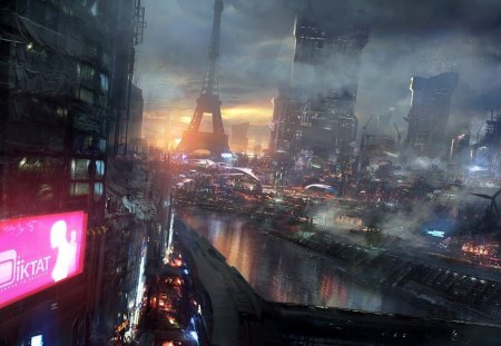 The Future - city, biuldings, eiffel tower, lights