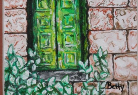 Green Door - house, door, green, brown