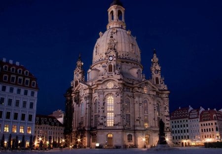 Dresden Frauenkirche - pretty, of, majestic, war, lutheran, german, night, church, ww2, dreseden, wwii, beautiful, frauenkirche, our, glow, world, lady, lights