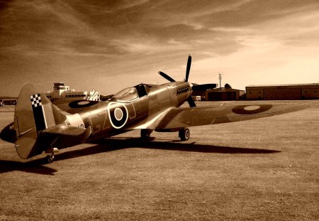 Spitfire Sepia - airplane, war, supermarine, plane, world, ww2, vintage, old, classic, antique, wwii, spitfire