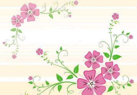 Pretty and Pink - yellow, background, pink, digital art, green, flowers