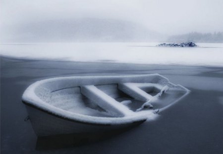 Abandoned - frozen, winter, ice, boat