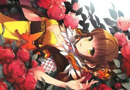 Princess of roses - manga, anime, yellow, red, girl, cute, rose, princess