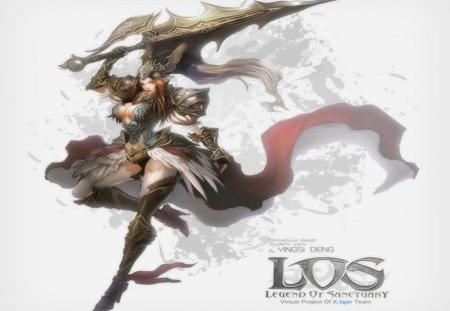 Legend of Sanctuary - fighter, legend of sanctuary, brave, hot, thighhighs, sword, cool, armor, big breasts, battle, high heels, sexy, yngsi deng