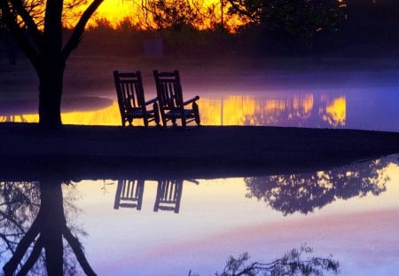 RELAX & WATCH the SUNSET - chairs, lake, shore, sunset