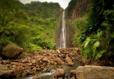 Natural Waterfall - river, waterfall, mountain, natural