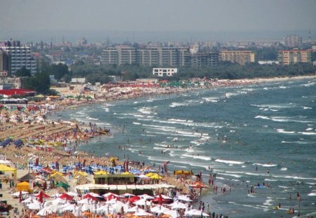 Romania, Mamaia, Black Sea - water, summer, people, beach, aqua, mamaia, umbrella, nature, black sea, waves, litoral, hotel