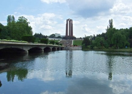 Romania, Bucharest, Carol Park - bucuresti, water, aqua, bucharest, lake, parcul carol, mausoleum, tree, romania, green