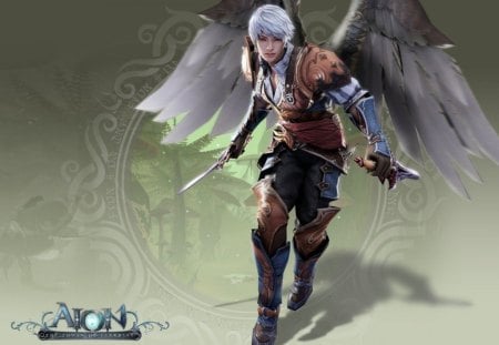 Aion - boy, game, white, warrior, wings, angel, man, aion