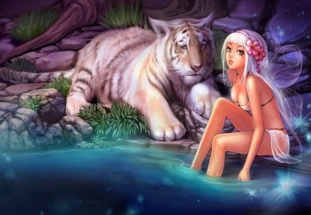 Anime Girl - anime, girl, tiger