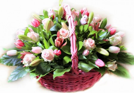 Rose basket - nature, basket, rose, arrangement