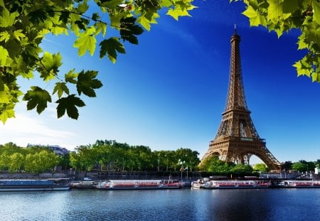 Paris - river, eiffel, paris, tower, france