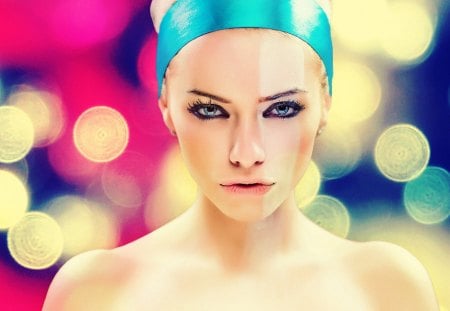 Girl in bright colors - lady, beauty, model, mix, female, colors