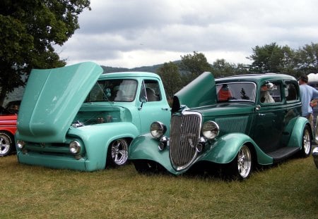 Ford - truck, car show, car, green, pair, ford, classics